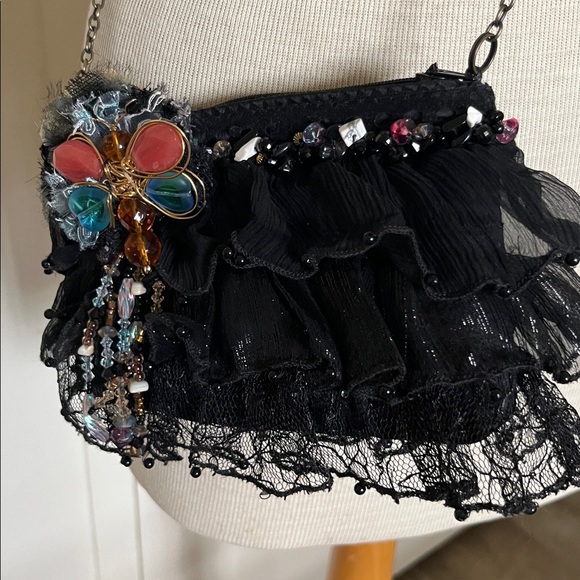 Mary Frances Black Lace Beaded Crossobdy Clutch Glass Dragonfly 8\